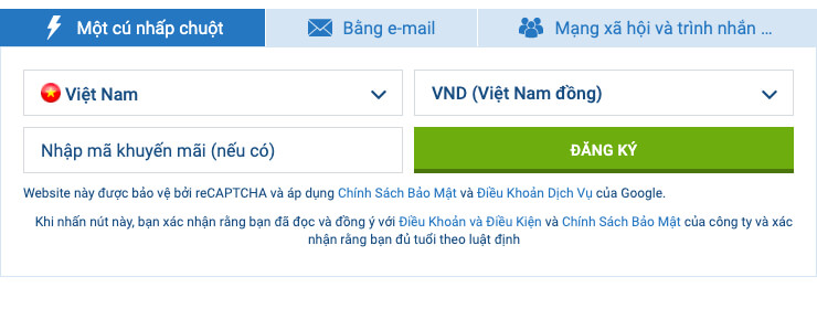 Bước đăng ký 1 1xBet